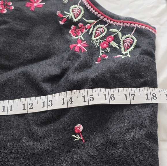 Black Linen Floral Embroidery Maxi Dress Size 12 - Picture 8 of 11